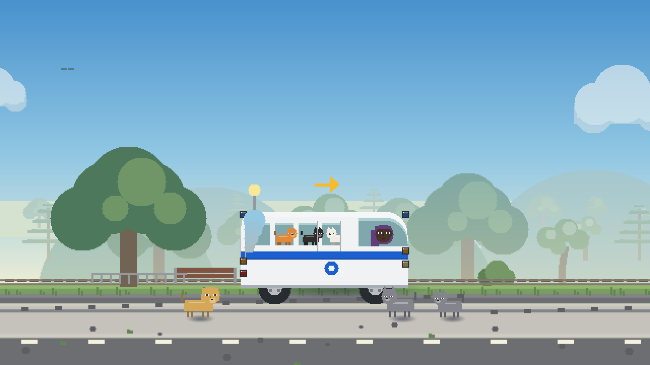A white patrol van with blue lights and dogs at its windows, outside a police box.